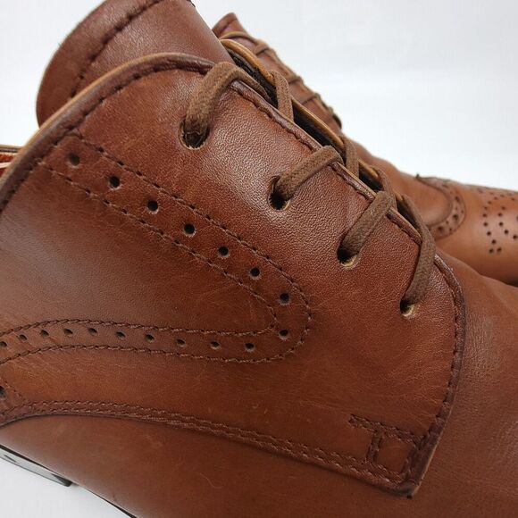 TOD'S Tan Brown Leather Wingtip Brogue Leather Oxford Dress Shoes 10 Old Money - Picture 8 of 10